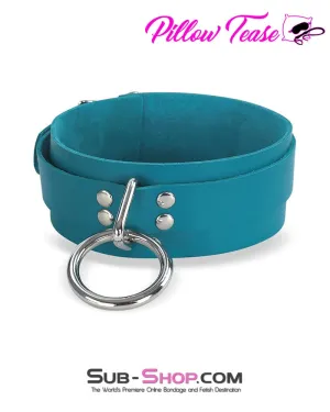 0166A      Leather Bondage Collar. Ocean Blue Color
