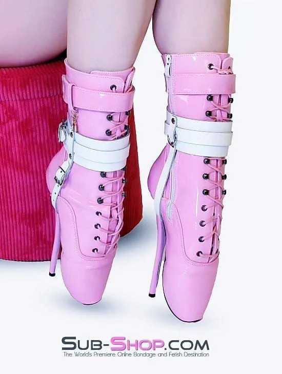 0747A-SIS      Sissy Bondage Buckling Ankle & Shoe Cuffs. White Leather