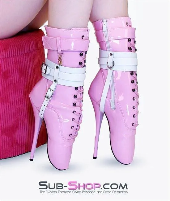 0747A-SIS      Sissy Bondage Buckling Ankle & Shoe Cuffs. White Leather