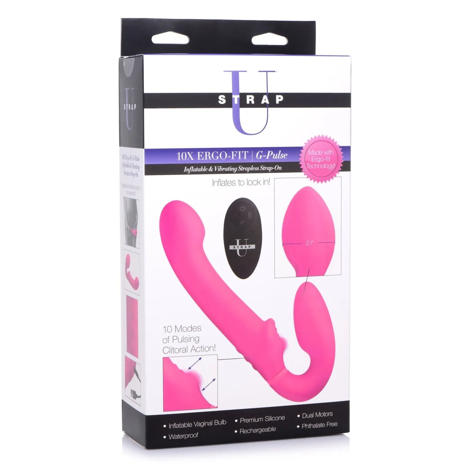 10x Remote Control Ergo-fit G-pulse Inflatable And Vibrating Strapless Strap-on