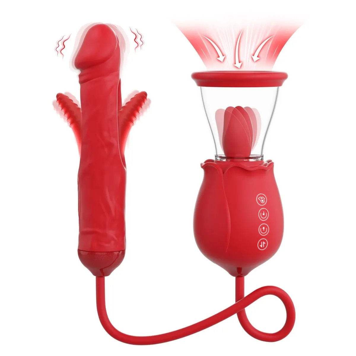 2024 Upgrade Rose Flapping & Realistic G-Spot Dildo and Clitoris Vibrator Plug