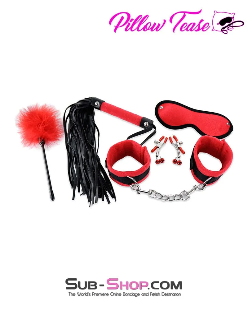 3652M      Red Room Bondage Fantasy Set with Clamps. Whip and Tickler