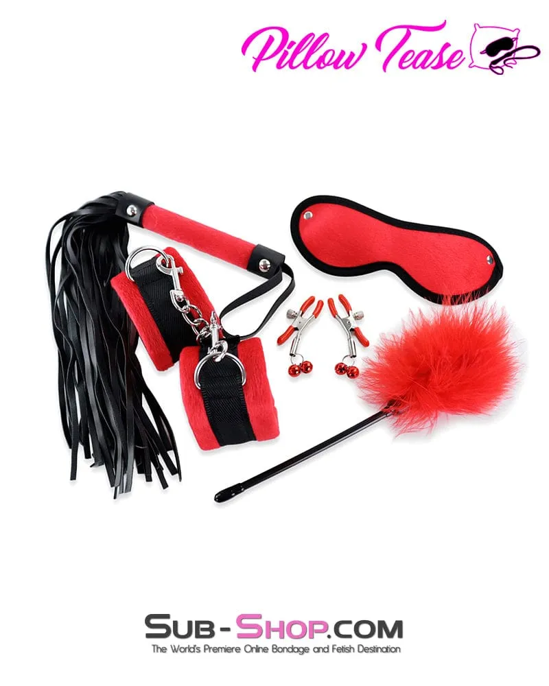 3652M      Red Room Bondage Fantasy Set with Clamps. Whip and Tickler