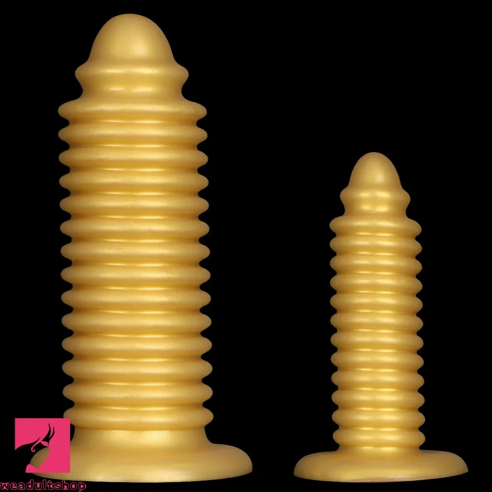 6.88in 9.84in Gold Silicone Threaded Giant Dildo Butt Plug For Anal Expand