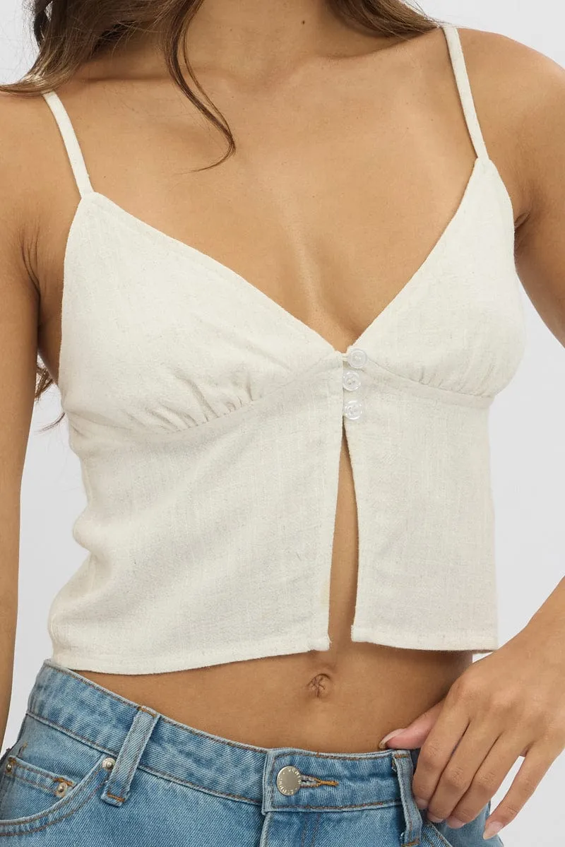 Beige Cami Top Open Front Linen Blend
