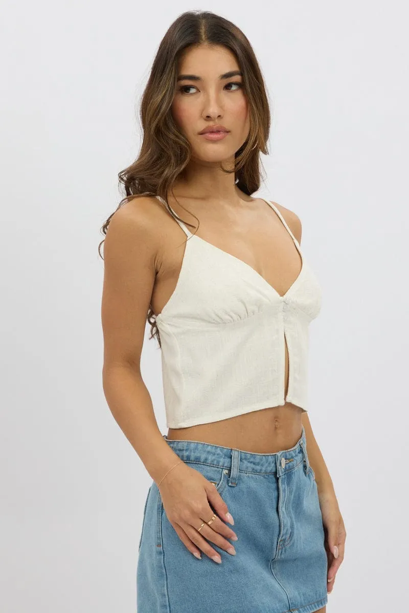 Beige Cami Top Open Front Linen Blend