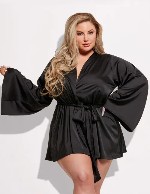 Brigeta Kimono Sleeve Short Satin Robe