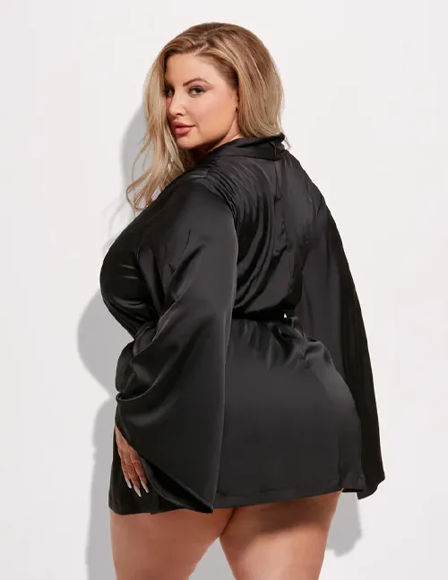 Brigeta Kimono Sleeve Short Satin Robe