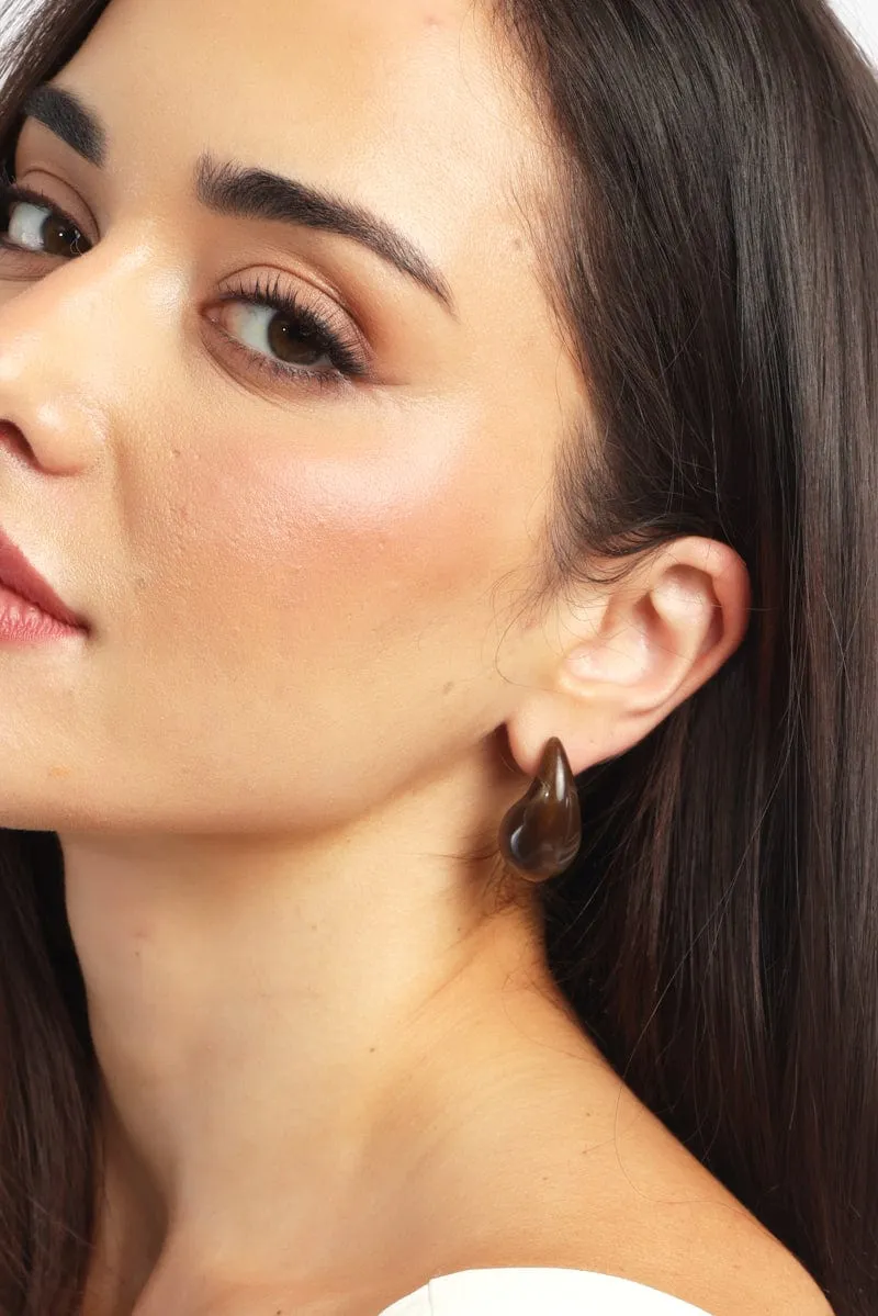 Brown Marbled Teardrop Earrings