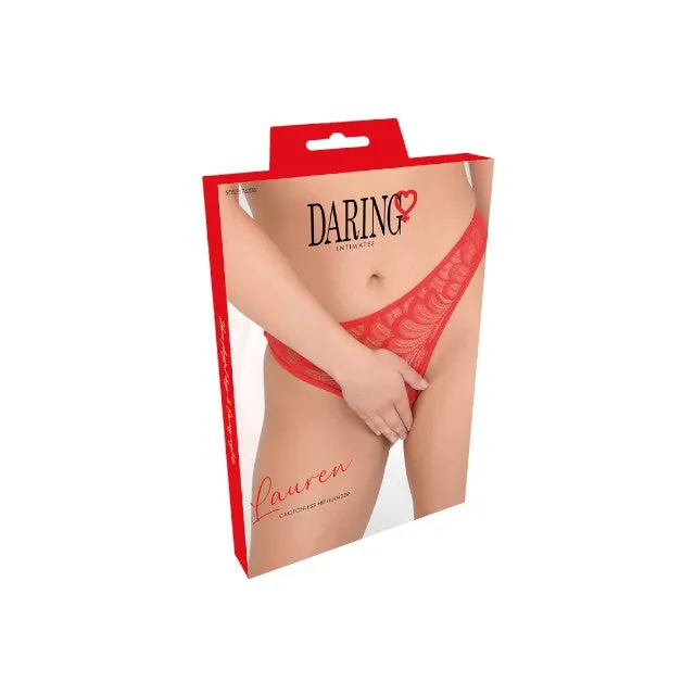 Chilot sexy DARING INTIMATES Lauren Crotchless Hiphugger. design cu dantelă delicată și plasă. culoare roșu. mărime S/M. model 76238