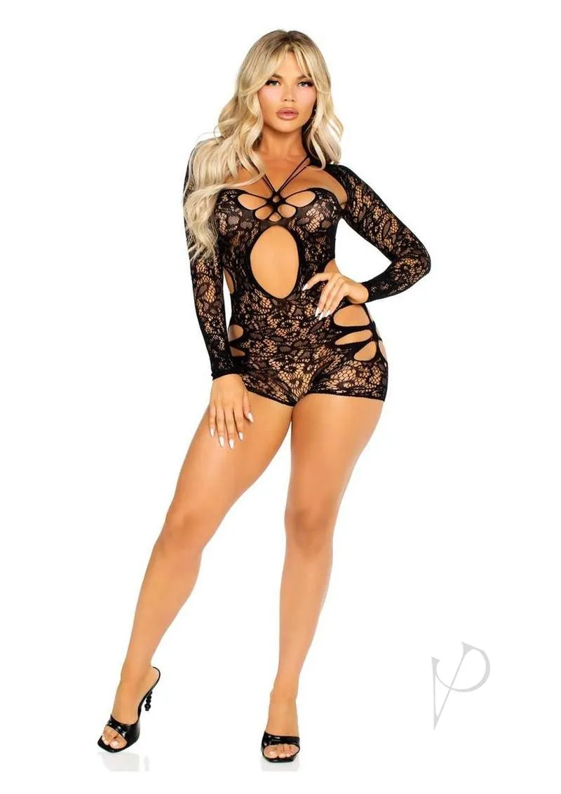 Cut-out Lace Romper With Attached Shrug