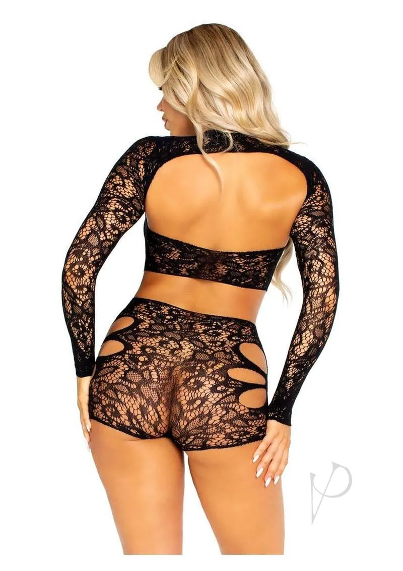 Cut-out Lace Romper With Attached Shrug