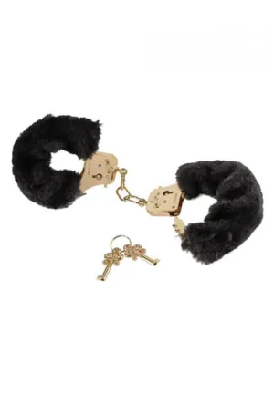 Deluxe Furry Hand Cuffs in Black Gold