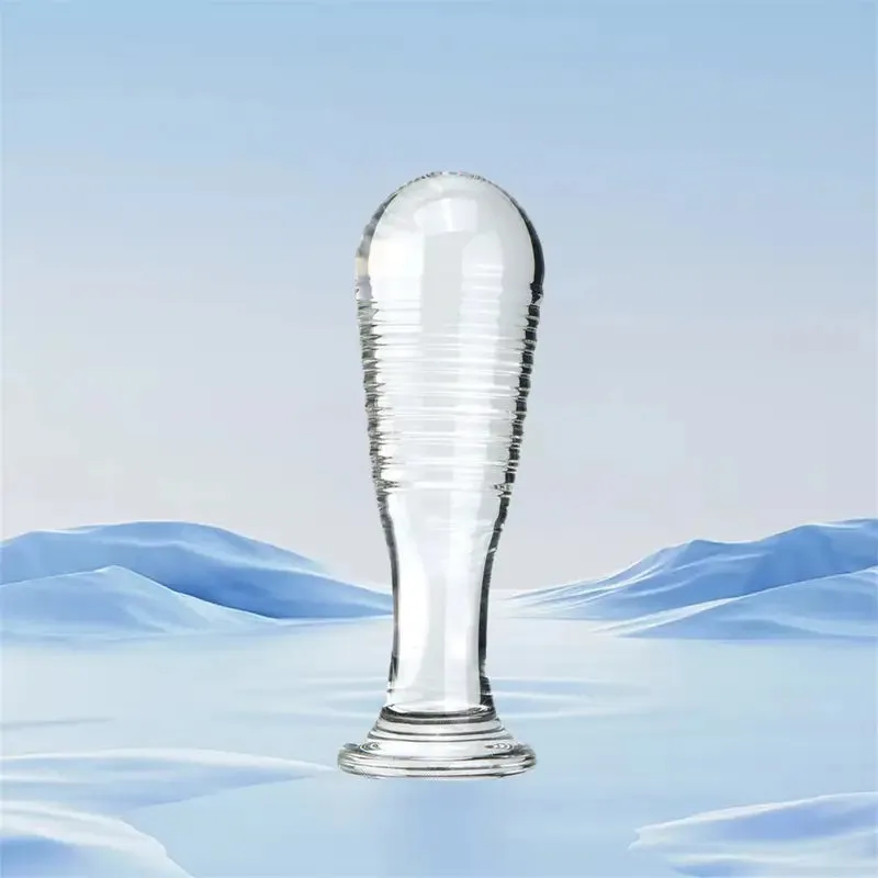 Elegant Blue Glass Threaded Anal Plug G-Spot Stimulation Ribbed Design