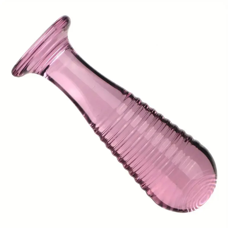 Elegant Blue Glass Threaded Anal Plug G-Spot Stimulation Ribbed Design