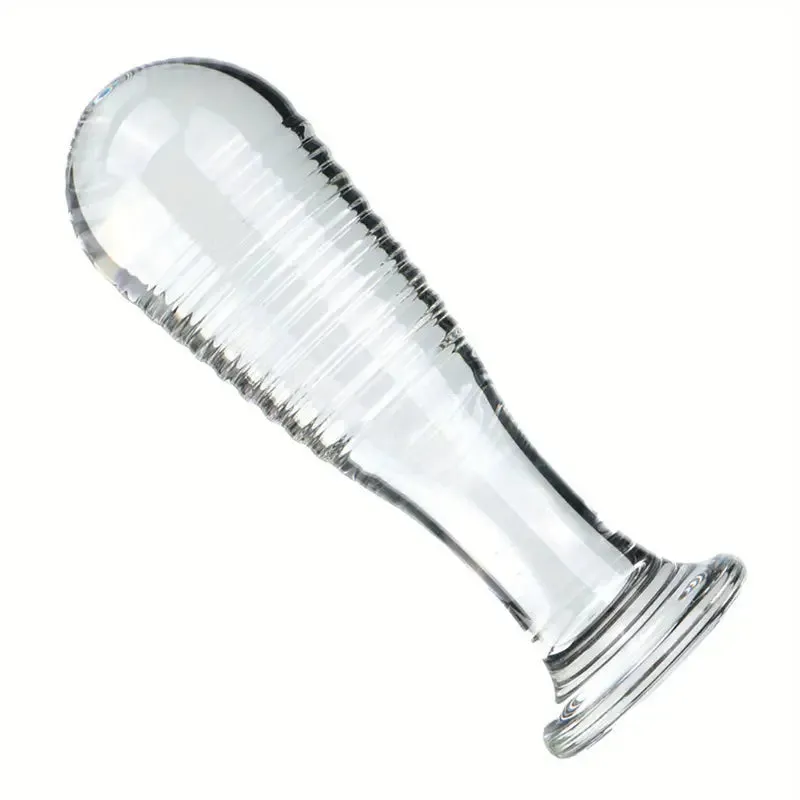 Elegant Blue Glass Threaded Anal Plug G-Spot Stimulation Ribbed Design