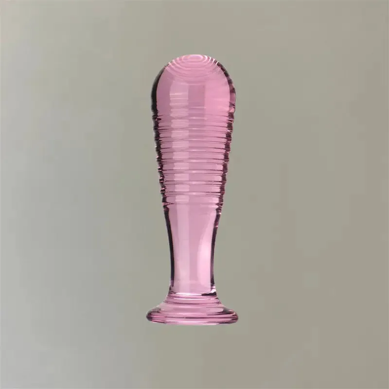Elegant Blue Glass Threaded Anal Plug G-Spot Stimulation Ribbed Design