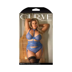 Fantasy Lingerie Curve Brielyn Bra. Harness Garter Belt & Panty Blue 3XL/4XL