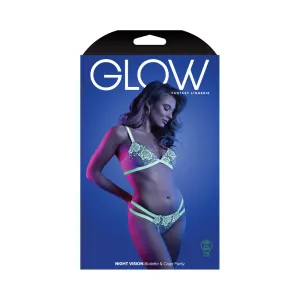 Fantasy Lingerie Glow Night Vision Glow-In-The-Dark Lace Bralette & Panty White L/XL