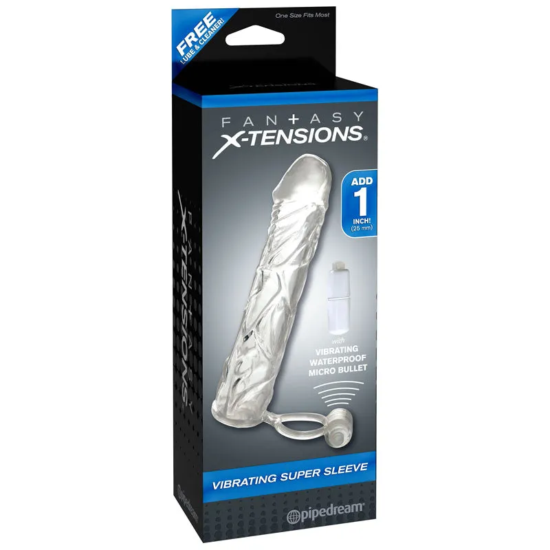 Fantasy X-tensions Vibrating Super Sleeve 1 in. Extension With Ball Strap Clear