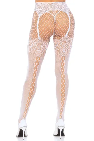 Faux Garterbelt Net & Lace Pantyhose