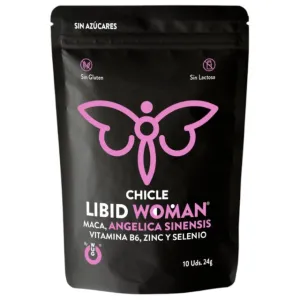 Gumă de mestecat WUG Chicle Libid Woman. pentru libido feminin. cu maca. vitamina B6. zinc și seleniu. fără zahăr. 10 buc