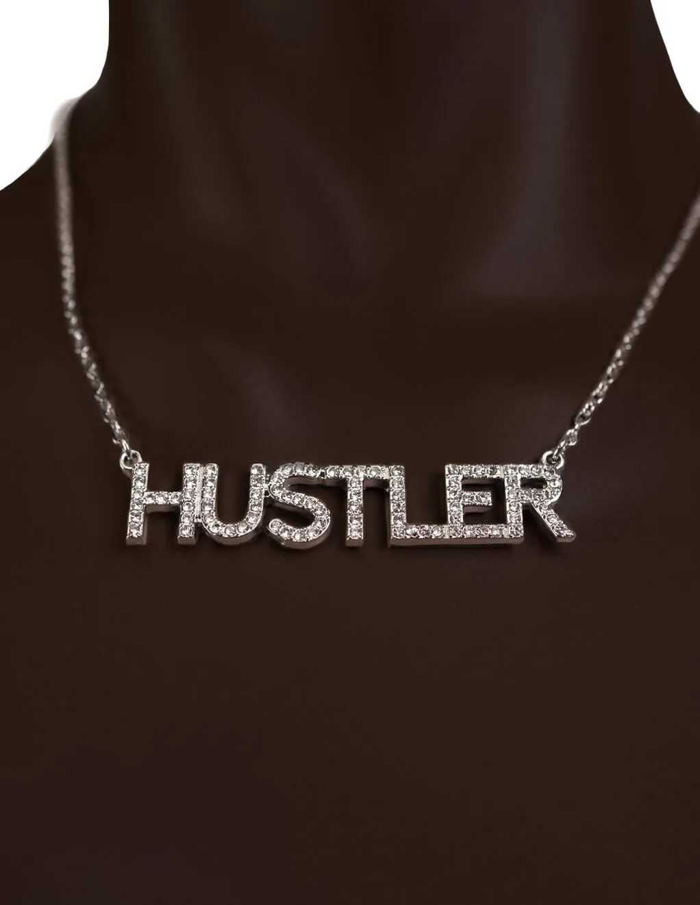 HUSTLER Rhinestone Logo 16 Chain Necklace