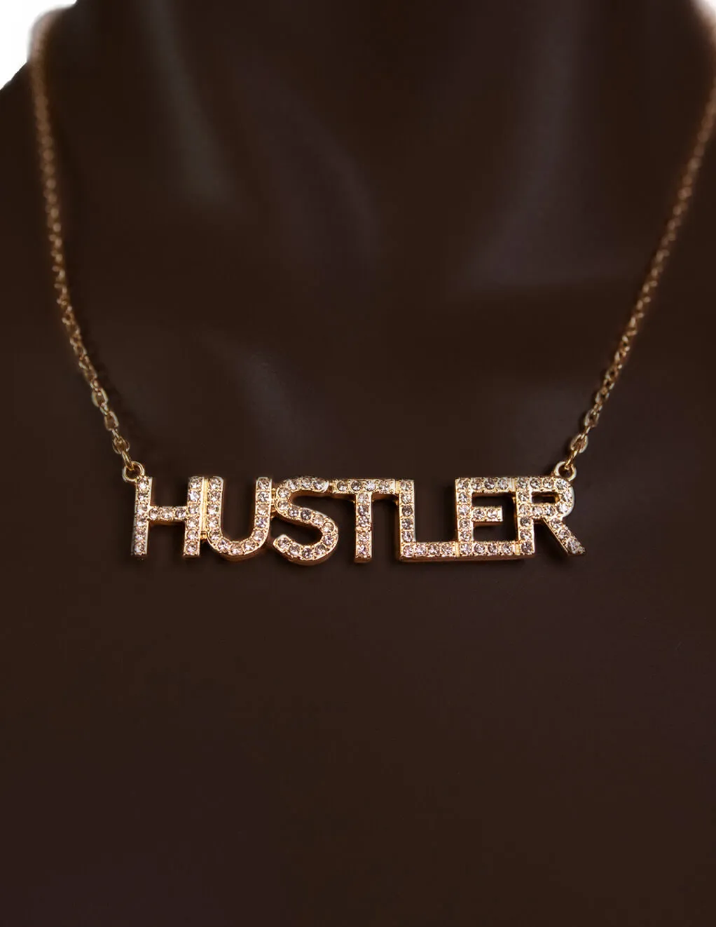 HUSTLER Rhinestone Logo 16 Chain Necklace