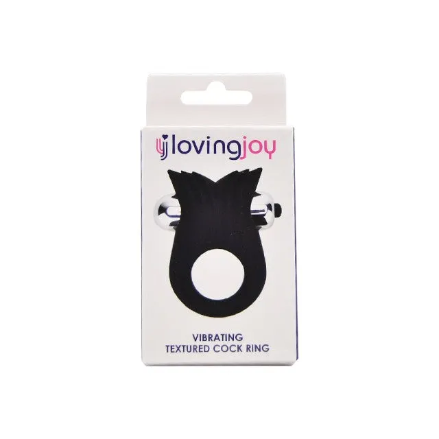 Inel vibrator pentru penis LOVING JOY Textured Cock Ring. pentru stimularea erecției. din silicon flexibil. negru