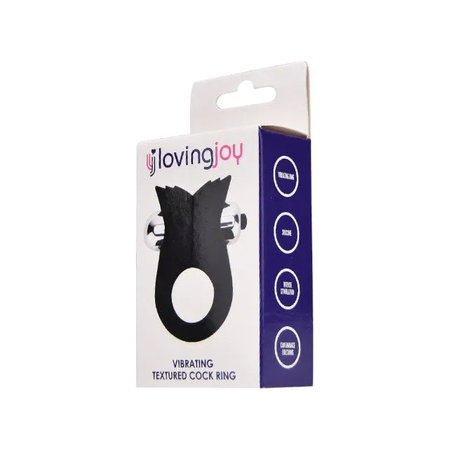 Inel vibrator pentru penis LOVING JOY Textured Cock Ring. pentru stimularea erecției. din silicon flexibil. negru