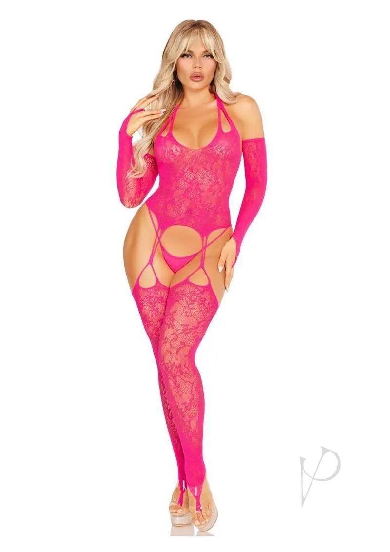 Lace Halter Footless Cami Arm Pnk 2pc