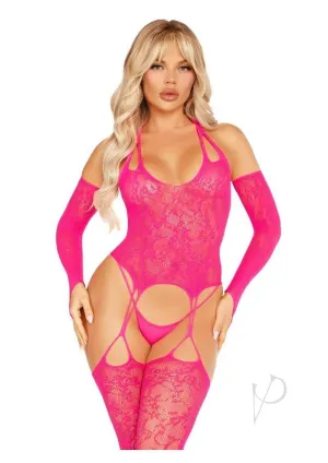 Lace Halter Footless Cami Arm Pnk 2pc