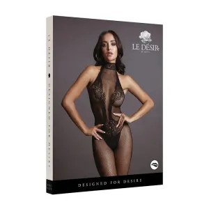 Le Desir Fishnet & Lace High-Neck Bodystocking Black O/S