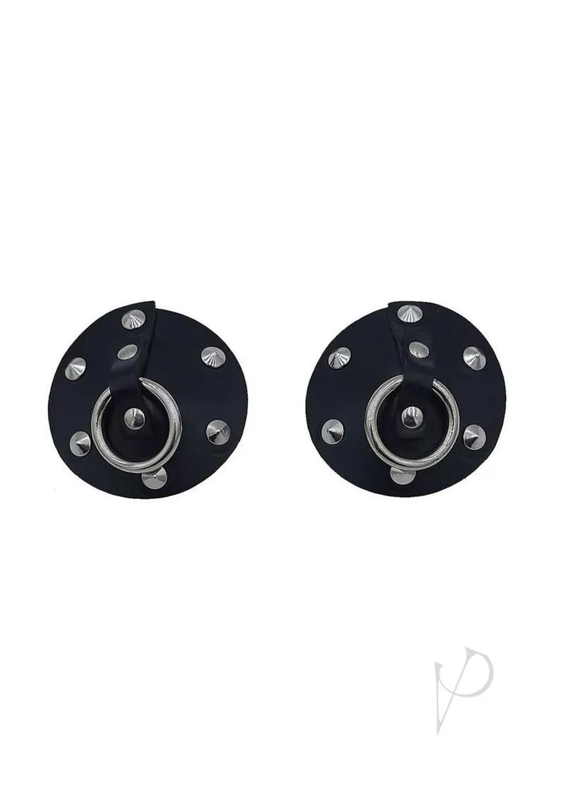 Leather Studded Nipple Covers Blk