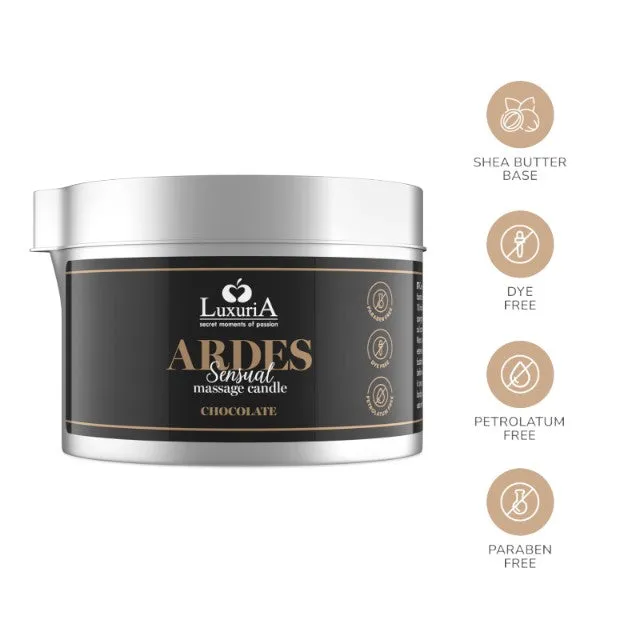 Lumânare pentru masaj LUXURIA Ardes Sensual - Chocolate. cu unt de shea. aromă de ciocolată. 80 ml