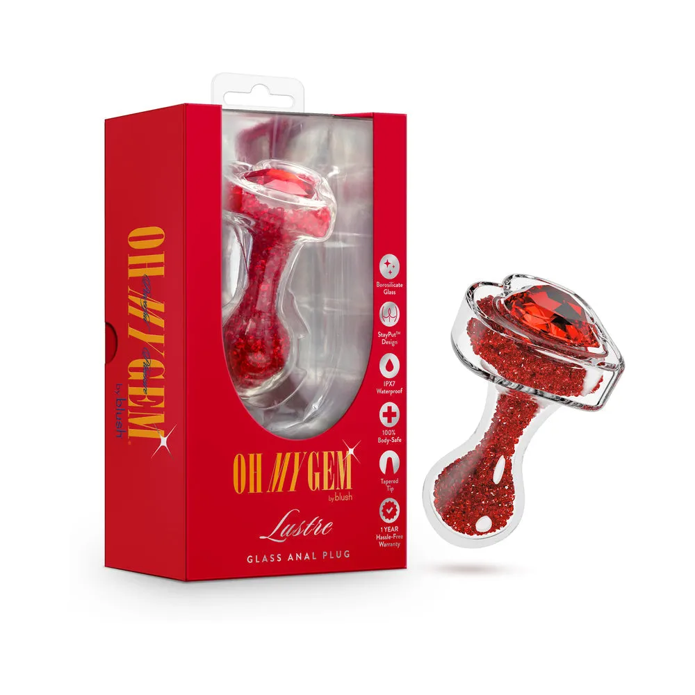 Lustre Glass Butt Plug with Gem Base & Red Crystals (Damaged Box)