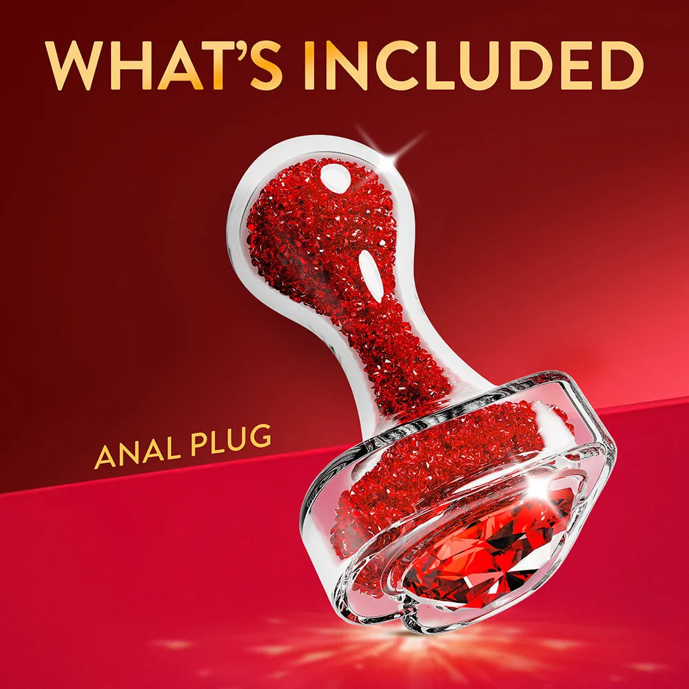 Lustre Glass Butt Plug with Gem Base & Red Crystals (Damaged Box)