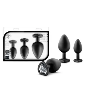 Luxe 3-Piece Bling Plug Training Kit with White Gem Base Black
