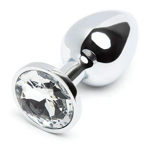 MEDIUM Metal Butt Plug Crystal Clear Gem 8cm