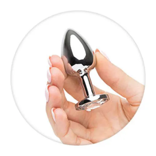 MEDIUM Metal Butt Plug Crystal Clear Gem 8cm