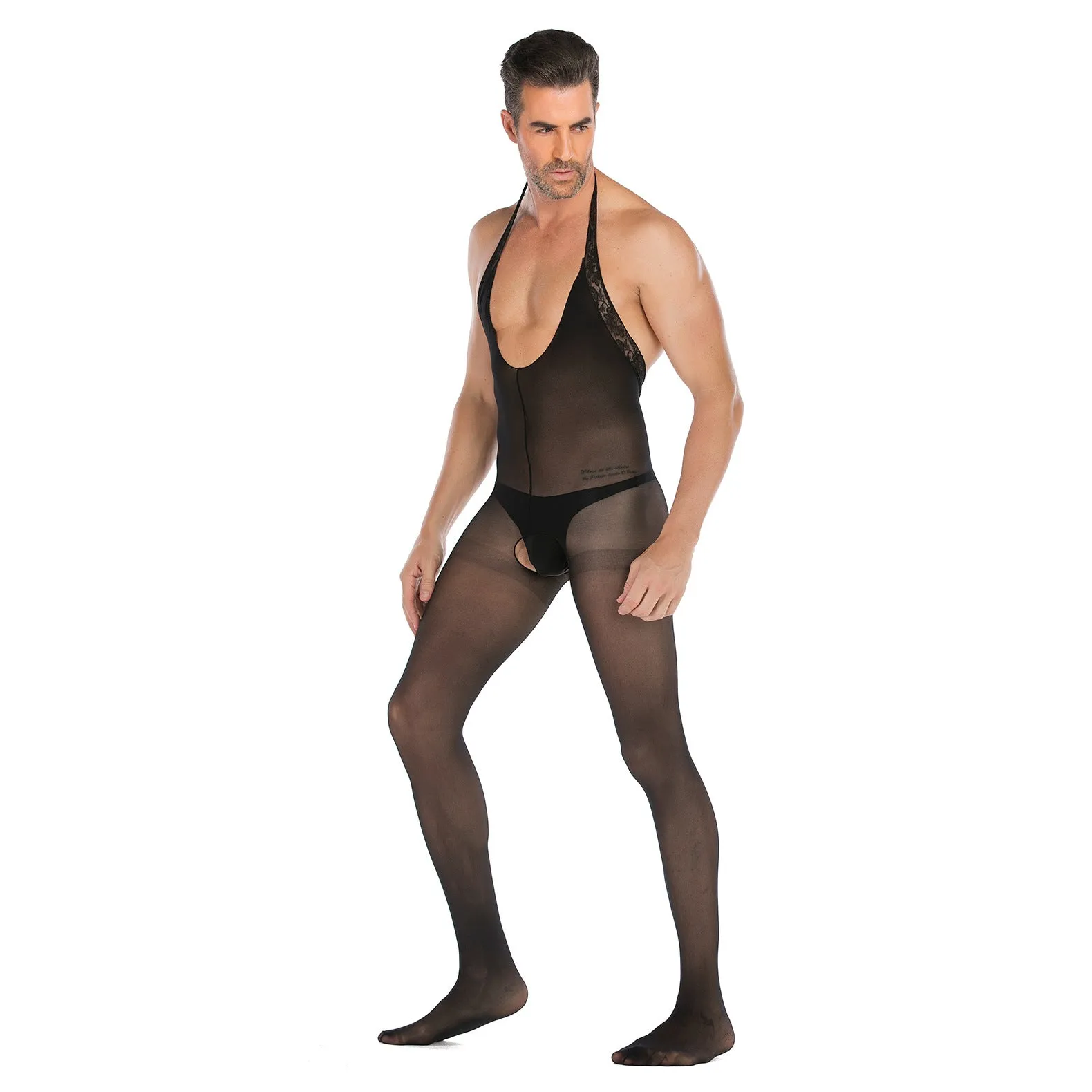 Men's Underwear Solid Color Neck Open Range Jumpsuit