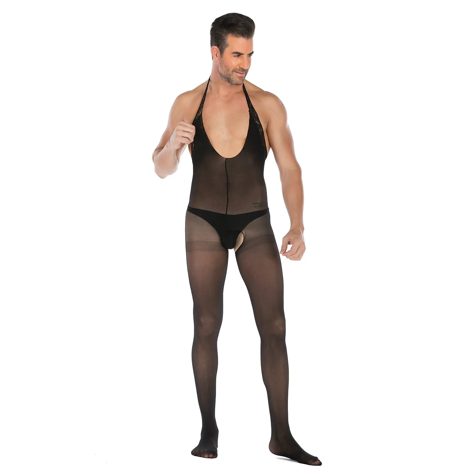 Men's Underwear Solid Color Neck Open Range Jumpsuit