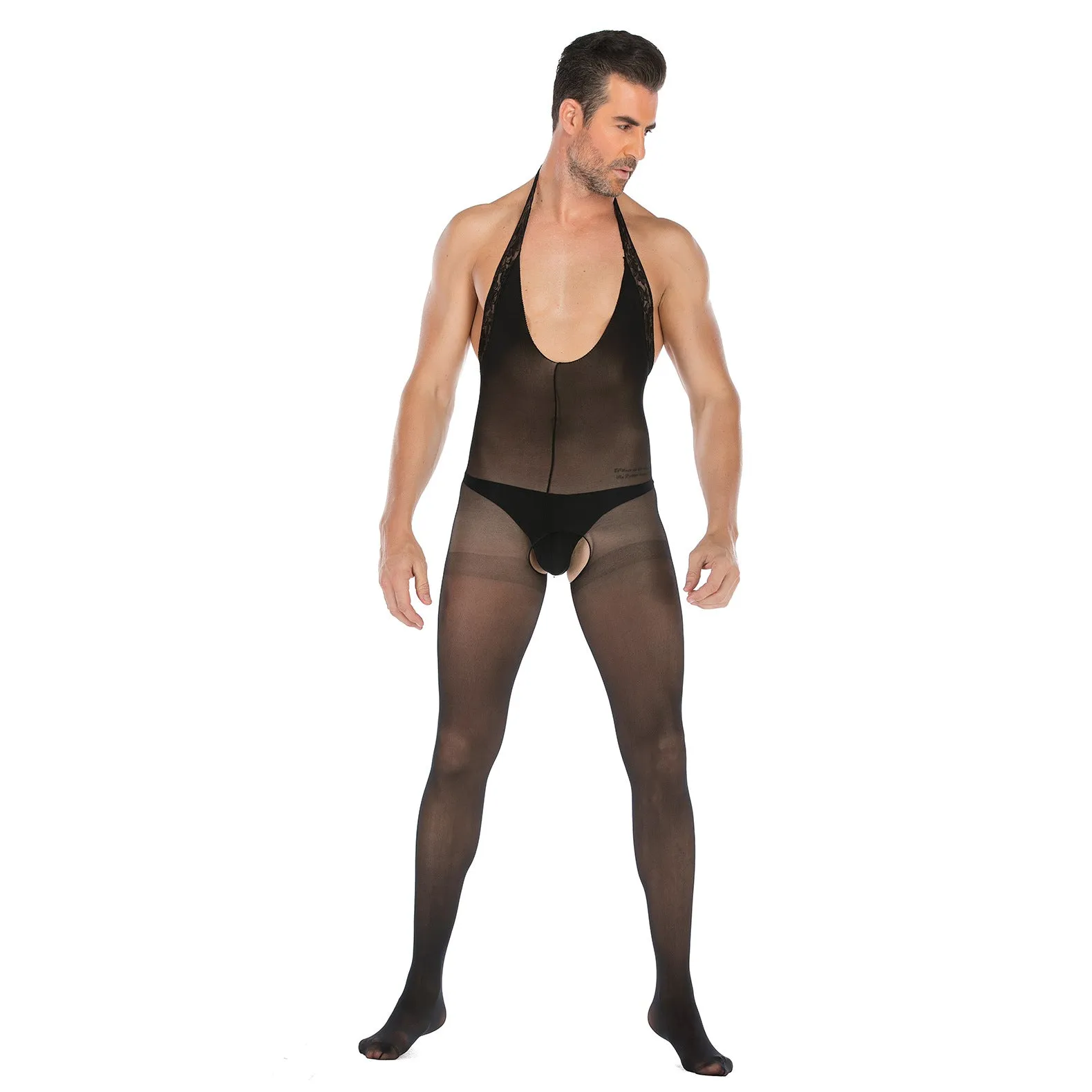 Men's Underwear Solid Color Neck Open Range Jumpsuit