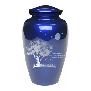 Mother of Pearl Tree and Moon  Ash Urn on Navy Blue |Quality Urns For Less