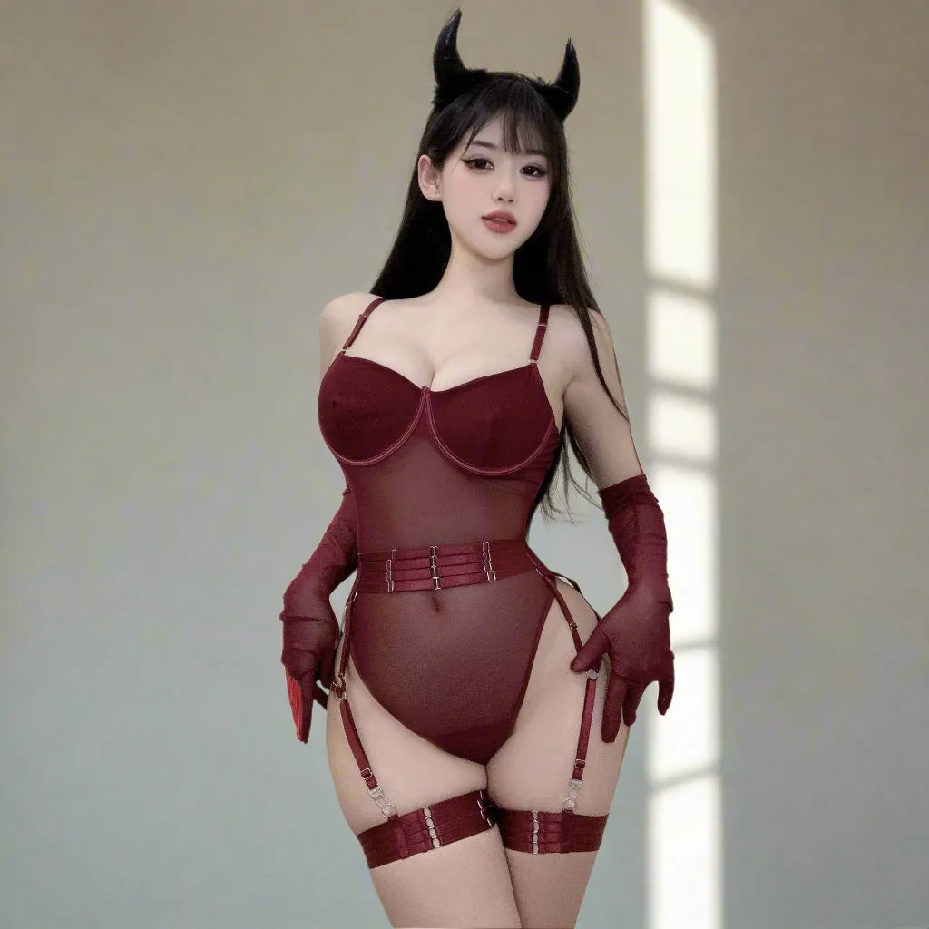 Noir Obsession Fatal Attraction Lingerie With Gloves And Garter Belt