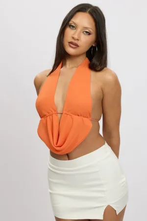 Orange Halter Top Sleeveless Loop Design Open Back