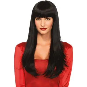 Perucă sexy LEG AVENUE. pentru jocuri erotice și costume roleplay. păr lung și drept cu breton. culoarea negru