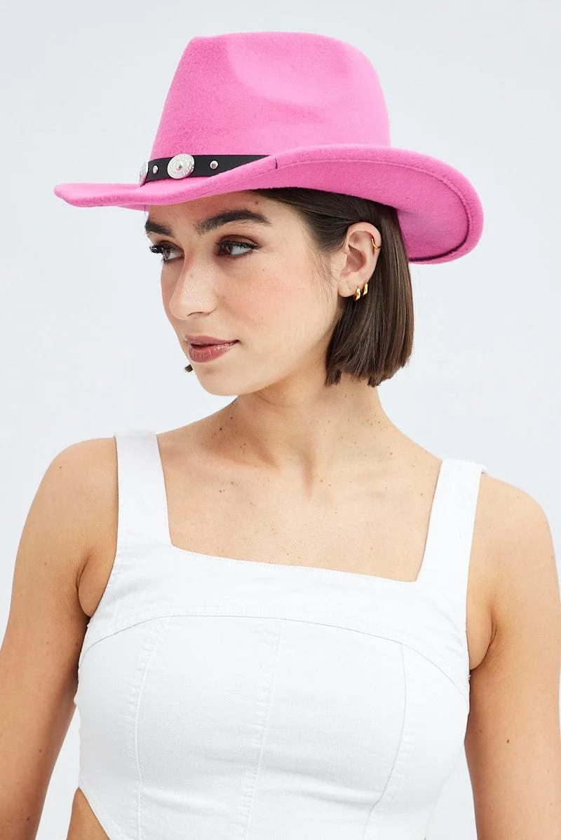 Pink Cowboy Western Studded Belt Detail Hat