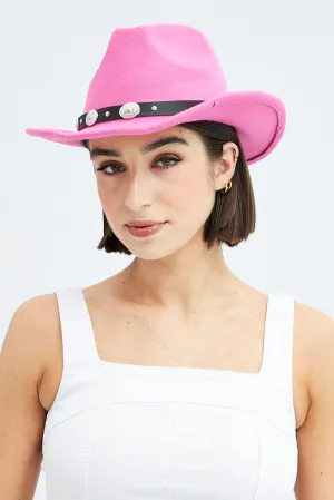Pink Cowboy Western Studded Belt Detail Hat