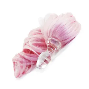 Pink Detachable Ponytail Glass Butt Plug